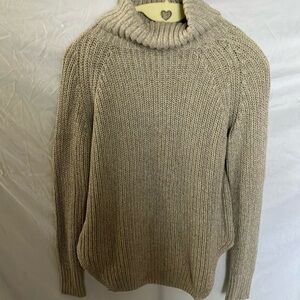 Silence + Noise: Oatmeal colored Knit Cotton blend Sweater- turtleneck- S